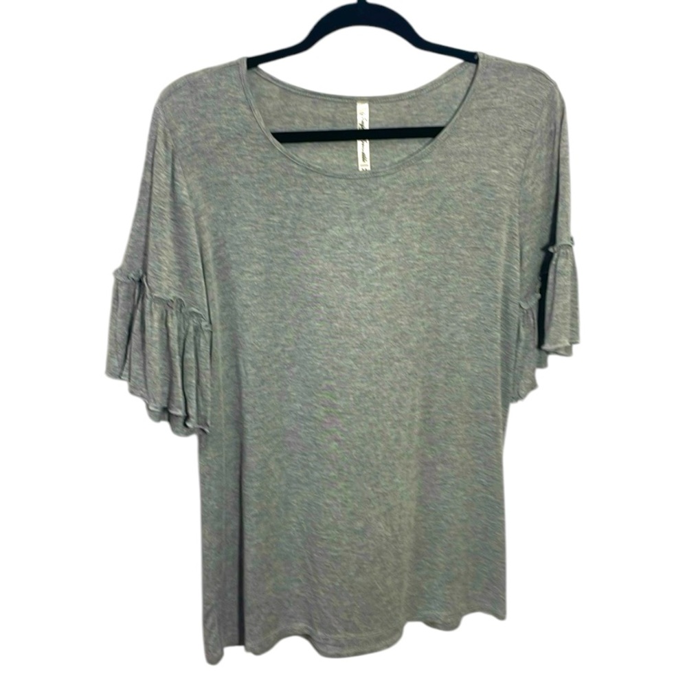 Gray Ruffled Sleeve Flowy Top Tee
